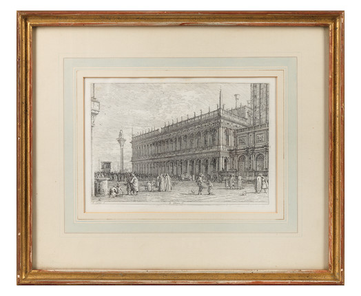Antonio Canal, known as il Canaletto (Italian, 1697-1768) La Libreria. V. Etching, circa 1740, on laid paper, with a partial three-crescent watermark, Bromberg's second state of three, with trimmed margins, framedPlate 144 x 208mm (5 3/4 x 8 1/4in)Sheet 177 x 257mm (6 7/8 x 10 1/8in) image 2