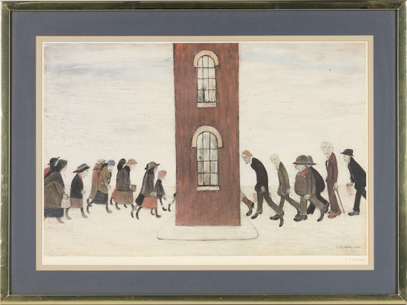 Laurence Stephen Lowry R.A. (British, 1887-1976) Meeting Point Offset lithograph in colours, 1973, on wove paper, signed in pencil, stamp-numbered '158' in black ink, from the edition of 850, printed by Chorley & Pickersgill Ltd., Leeds, published by the Adam Collection Ltd., with the Fine Art Trade Guild blindstamp, with margins, framedImage 470 x 711mm (18 1/2 x 28in)Sheet 618 x 820mm (24 3/8 x 32 1/4in) image 2