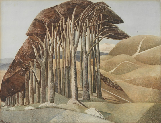 After Paul Nash (British, 1889-1946) Wood on the Downs Offset lithograph in colours, on wove paper, published by the Fine Art Trade Guild, with narrow margins, framedSheet 415 x 535mm (16 3/8 x 21in) image 1