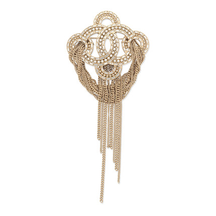 Bonhams : Karl Lagerfeld for Chanel a Champagne Gold Tassel and Pearl CC  Pin Brooch Airline Collection, Spring 2016 (includes box)