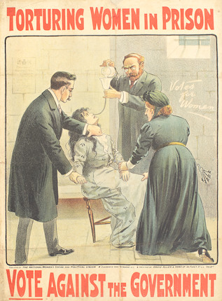 Bonhams : SUFFRAGETTE POSTER Torturing Women in Prison, Vote Against ...