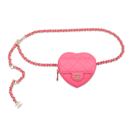 Chanel Pink Quilted Lambskin In Love Heart Gold Hardware, 2022