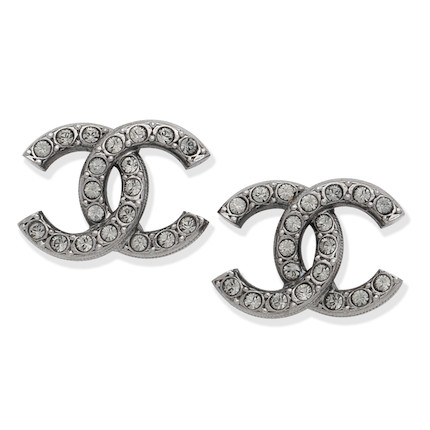 Bonhams : Virginie Viard for Chanel a Pair of Crystal and CC Stud Earrings  Autumn 2021 (includes box)