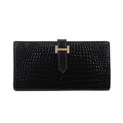 Hermes Black Alligator Bi Fold Wallet