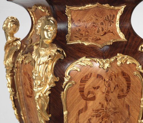 A Louis XV flowered marquetry, satiné and kingwood venereed with