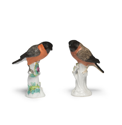 Bonhams : Two Meissen models of bullfinches, circa 1750
