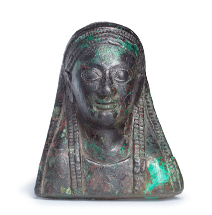 Bonhams : A Greek bronze protome of a goddess