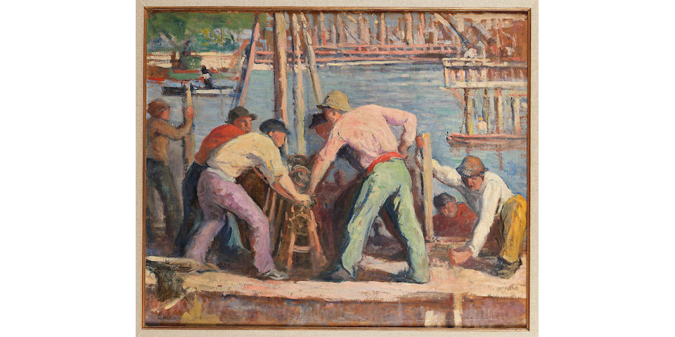Maximilien Luce (French, 1858-1941) Paris, ouvriers et travailleurs sur les quais de la Seine