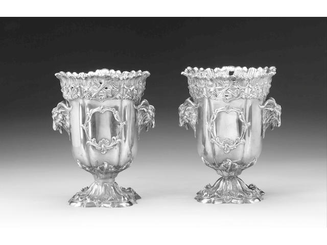 A pair of 19th century electroplated wine coolers, unmarked,