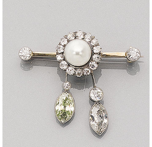 A Late-Victorian Diamond and Pearl Brooch,