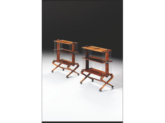 A pair of unusual Regency rosewood three tier Etageres,