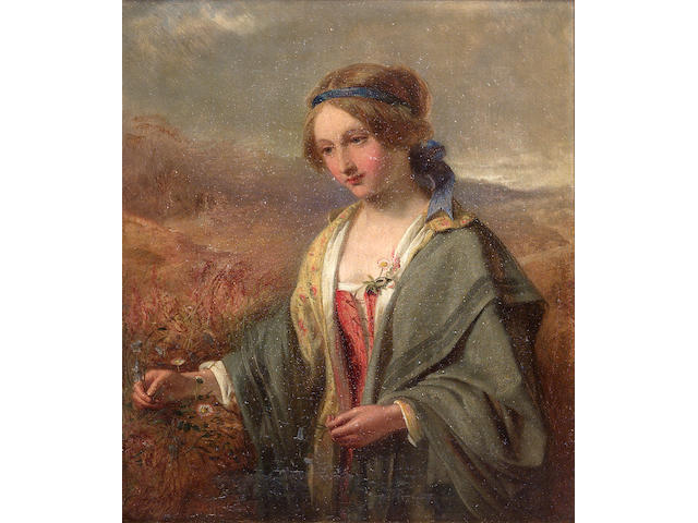 John Phillip R.A. H.R.S.A. (1817-1867) Picking wild flowers 35cm x 29.5cm (13.5in. x 11.5in.)