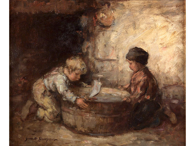 Robert Gemmell Hutchison R.B.A. R.O.I. R.S.A. R.S.W. (1860-1936) The toy boat 25cm x 30cm (9.5in. x 11.5in.)