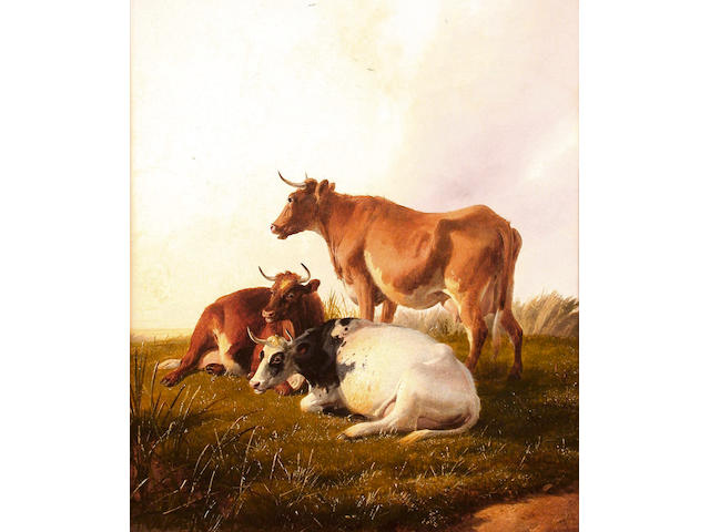 Thomas Sidney Cooper (British, 1803-1902) Cattle resting in landscape 32 x 27cm
