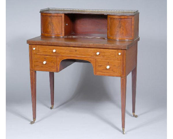 A Regency mahogany chequer strung and satinwood banded bonheur du jour,