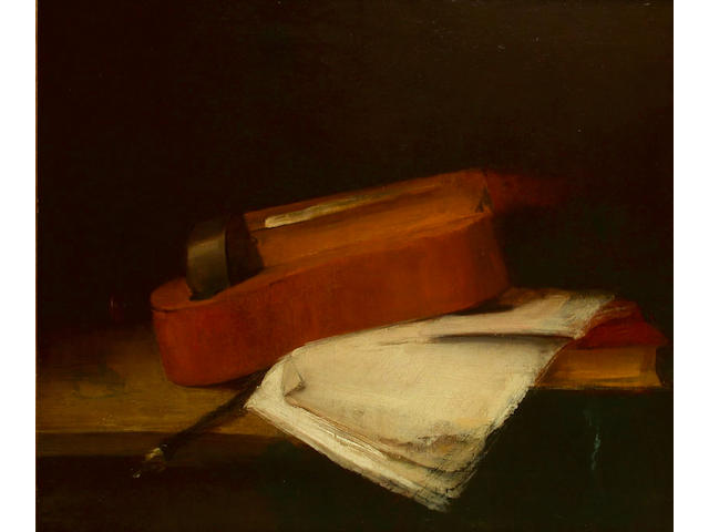 Antoine Vollon (French, 1833-1900) A still life of a violin 36.5 x 75cm