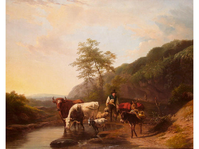 Frans Lebret (Dutch, 1820-1909) The watering place, 81.5 x 99.5cm
