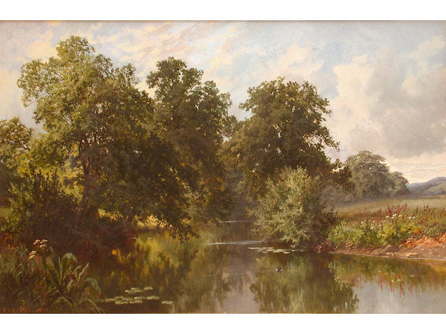 Walter Wallor Caffyn (British, 1845-1898) Summer time by the Moat near Brockham; River landscape, each 41 x 30.5cm (2)