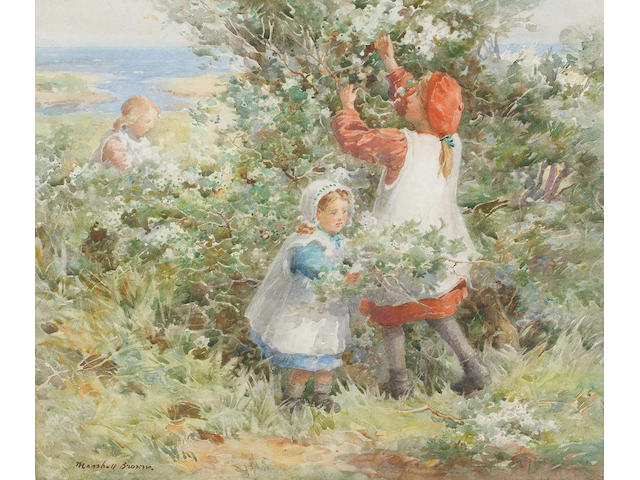 William Marshall Brown (British, 1863-1936) Harvesting the Elderflowers 30 x 35 cm.