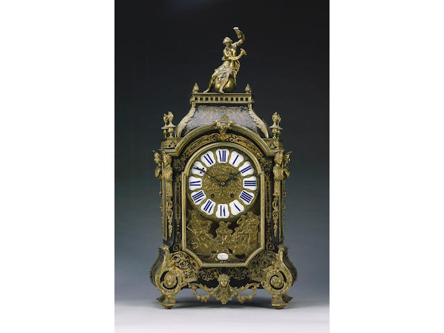 A 19th Century French Brass Inlaid And Gilt Metal Mounted Mantle Clock Martinoz, A Paris 79cm