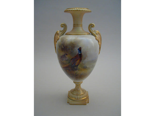 A Royal Worcester vase by James Stinton,  31.5cm high.