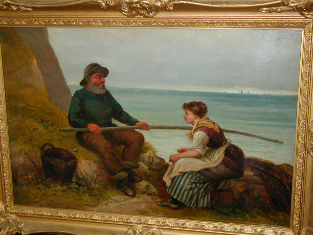 E. Turner (c.1849) "Mending the Nets" 40.5 x 60.5cm (16 x 23 3/4in).