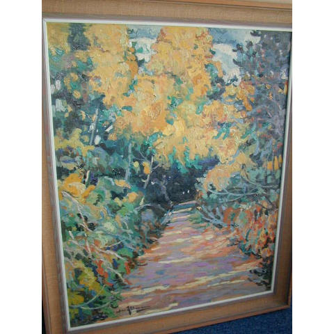 Alexandre Altmann (Russian 1885-1950) A sunlit walk 90 x 73cm (35 1/2 x 28 1/2)