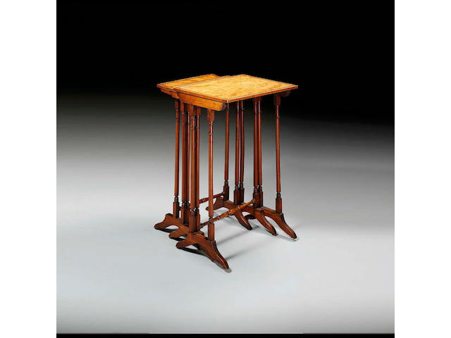 A nest of three Regency satinwood quartetto tables, 45.5cms wide x 37cms deep x 71cms high