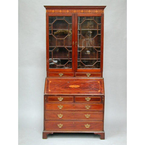 A George III and later inlaid bureau bookcase,