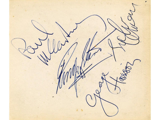 Autographs of The Beatles Twickenham Film Studio's, 1960's album 10.5 x 12 cm. the vendor's father worked at Twickenham Film Studio's as a transport manager during the 1960's where he obtained The Beatles autographs,