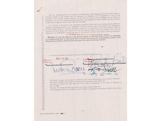 An early David Bowie contract signed by David Bowie & The Spiders From Mars dated August 30th 1972
