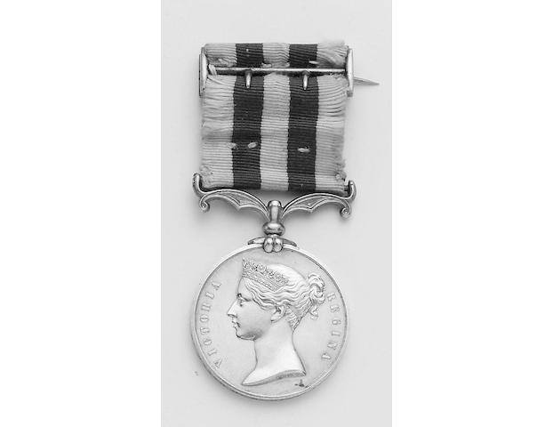Indian Mutiny 1857-1858, no bar (Bt Major G.M.Hill, 17th B.N.I.). With original ribbon and silver buckle.