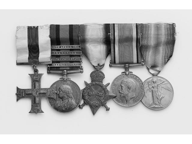 A Great War M.C. group of six to Quarter Master and Lieutenant W.Dadd, late Royal West Kent Regiment, Military Cross, G.V.R.; Queen's South Africa 1899-1902, four bars, Cape Colony, Orange Free State, Transvaal, S.A.01 (4571 Cpl W.Dadd 2nd RL West Kent Regt); 1914 Star (GSSR-616 Q.M.Sjt W.Dadd R.W.Kent.R.)' British War and Victory Medal (Q.M. & Lieut W.Dadd); Defence Medal. With corresponding miniatures. Full size medals all mounted as worn except the Defence Medal, the miniatures all mounted as worn.