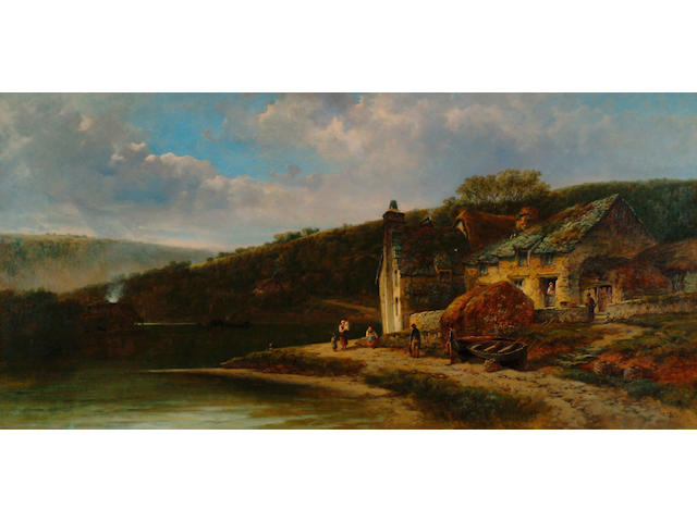 William Pitt (fl.1853-1890)  'A creek off the Dart, Devon' 60 x 120cm (23 1/2 x 47in)
