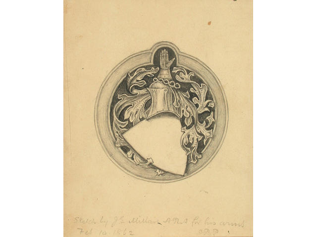 Sir John Everett Millais (British, 1829-1896) Sketch for a Coat of Arms 15 x 12.5 cm, all unframed, (3).