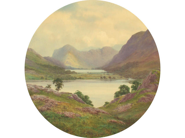 Edward H.Thompson (British, 1866-1949) Lake landscape 44.5 cm, tondo.