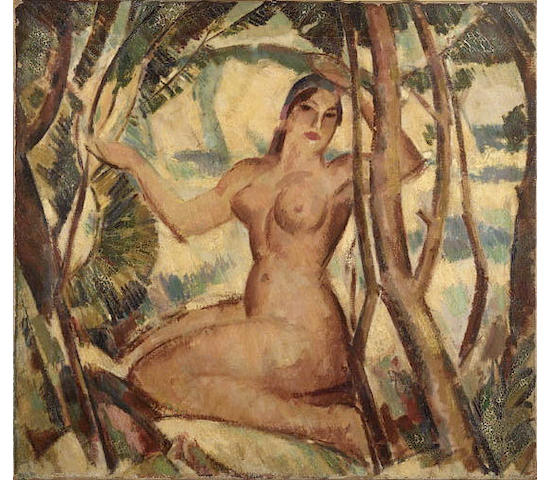 John Duncan Fergusson R.B.A. (1874-1961) "Nude and Cliff" 56cm x 61cm (22x24")
