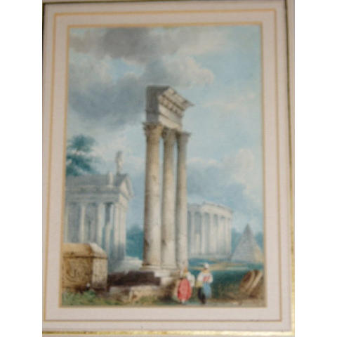 Andrew Mercer (French 1775-1842) "Jupiter Temple"Inscribed on reverse, watercolour,