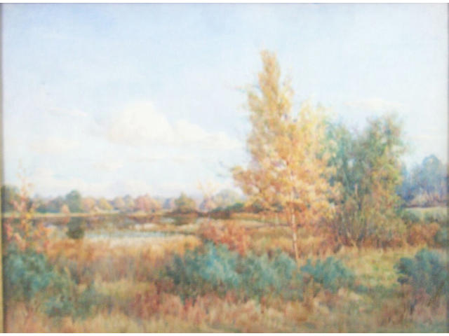 George Gordon Byron Cooper (died 1933) Autumn at the lake's edgeSigned, watercolour,