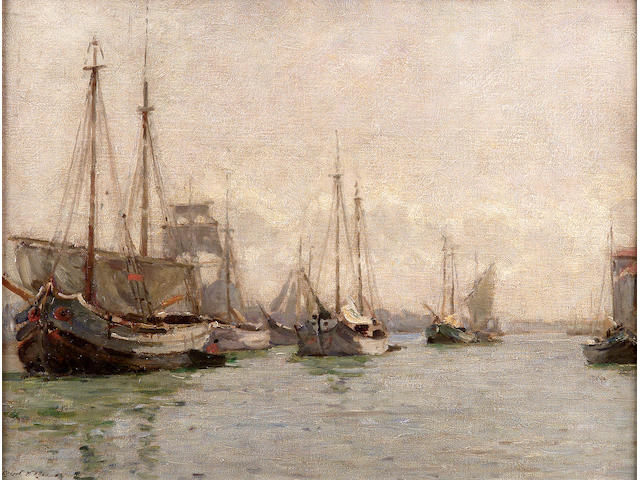 Robert Weir Allan Schooners moored, Venicesigned, oil on canvas