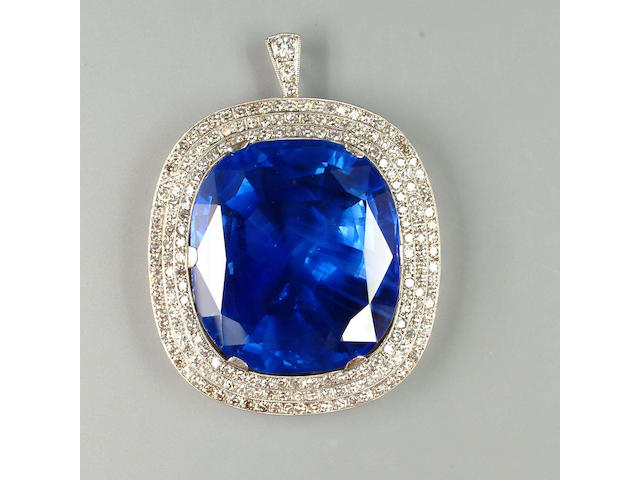 An impressive sapphire and diamond brooch