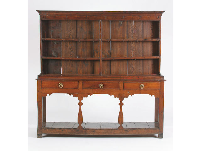 A mid 18th Century high oak dresser, Mid Wales,