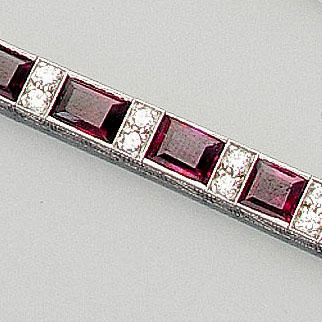 A ruby and diamond line bracelet