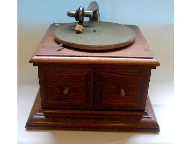 An HMV table top gramophone,