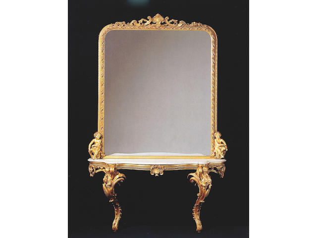 A large mid Victorian giltwood and gesso pier mirror and table