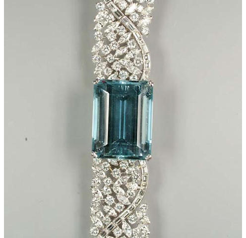 An aquamarine and diamond bracelet