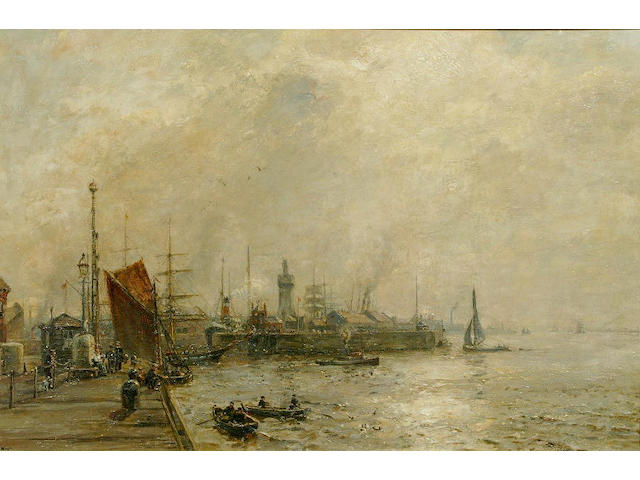 Herbert F. Royle (1870-1958) "Entrance to Canada Docks" 68 x 103cm