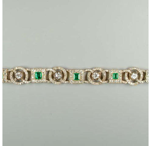 A late 19th Century emerald and diamond bracelet
