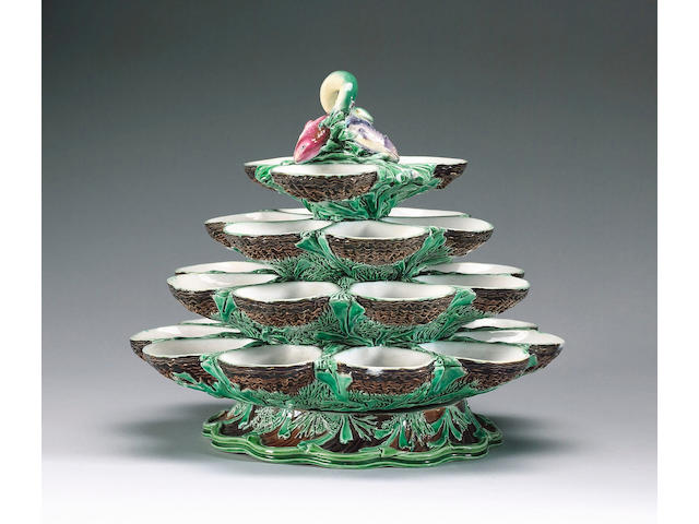 A Minton majolica oyster stand dated 1862