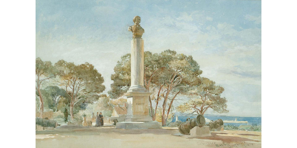 Edward Angela Goodall (British, 1819-1908) Public Gardens, Gibralter, 34.5 x 52 cm.